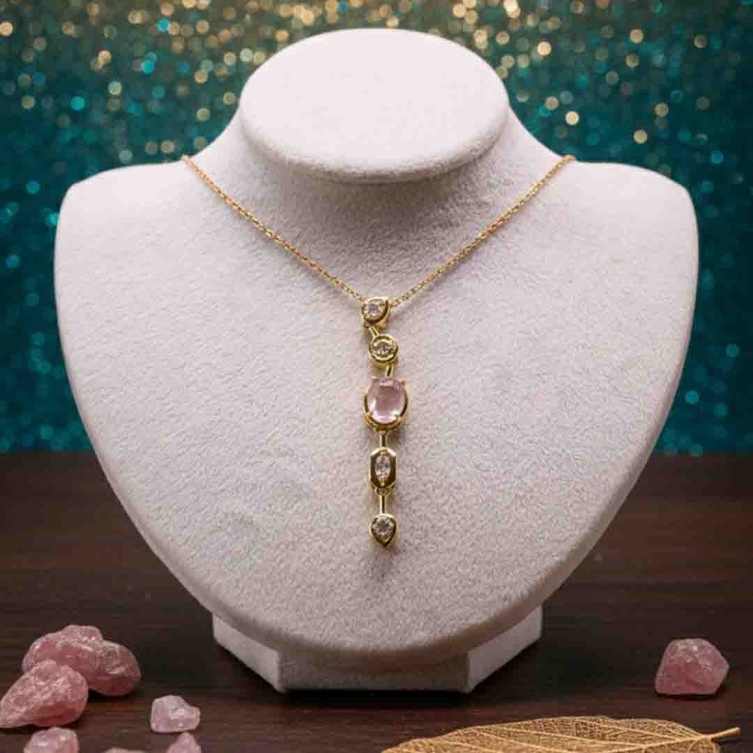 Pembe Taşlı  Y  Kolye